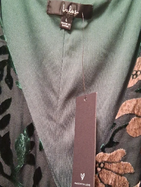 Lulu's Emerald Green Velvet Floral Wrap Maxi Dress with Metallic Accents - Picture 13 of 13